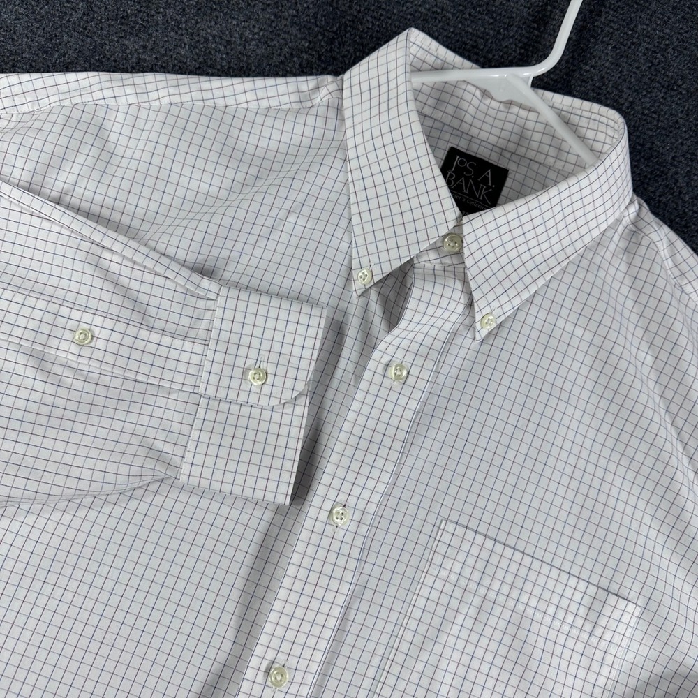 Jos. A. Bank Dress Shirt Mens 17-34 White‎ Check Traveler Collection Long Sleeve